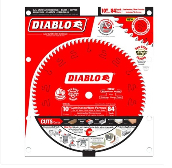 Diablo Tools 10 inch x 84 Tooth TCG Laminate & Non Ferrous Metal Cutting Table Saw & Miter Saw Blade with 5/8 inch Arbor