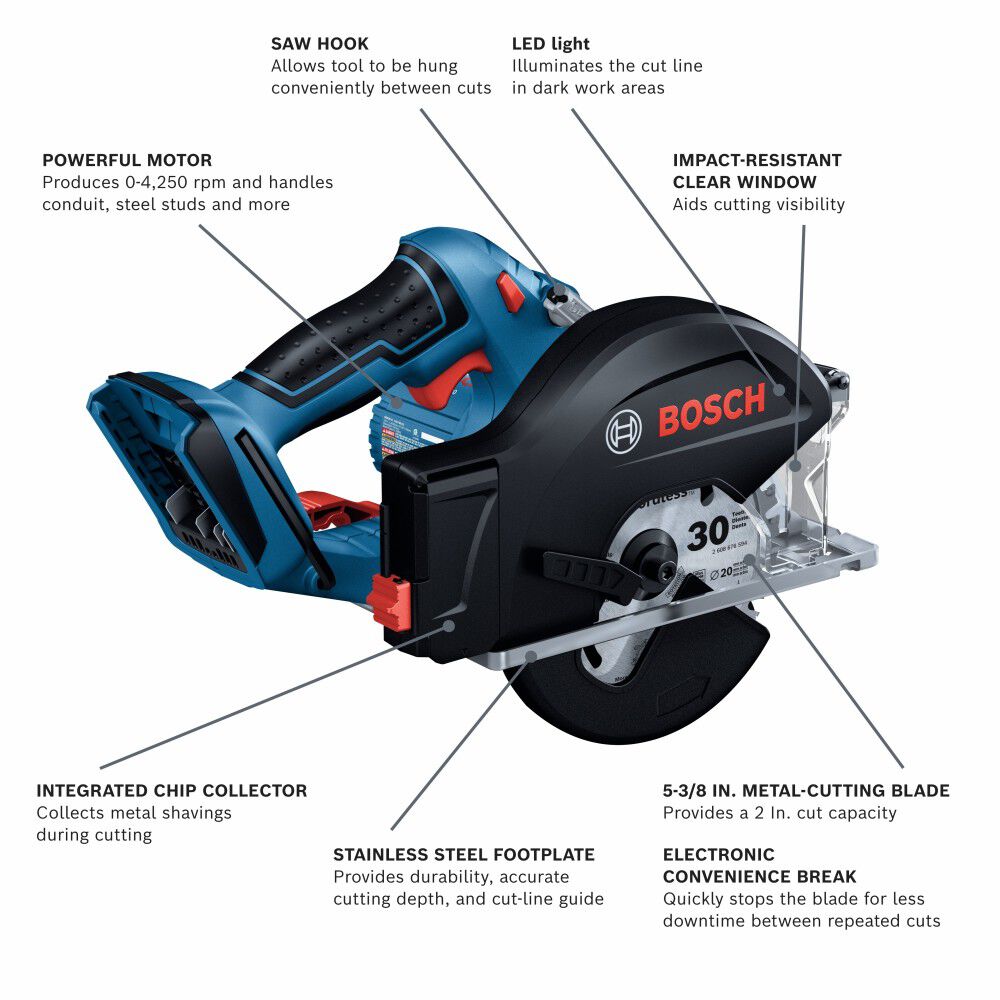 Bosch 18V 5 3/8in Metal Cutting Circular Saw (Bare Tool), large image number 2