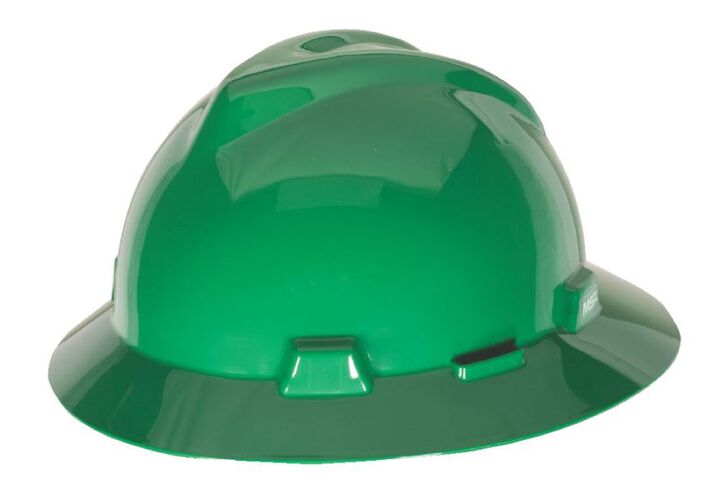 MSA Safety Works V Gard Slotted Full Brim Hard Hat Green with Fas Trac III Suspension