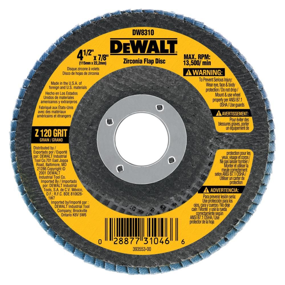 DEWALT 4-1/2-in x 7/8-in 120 Grit Zirconia Flap Disc, large image number 1