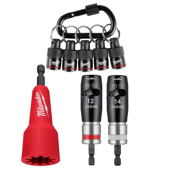 Milwaukee 2PC Solid Wire Stripper Set, Quick-Twist Wire Connector Socket, and 5PC Bit Holder with Carabiner