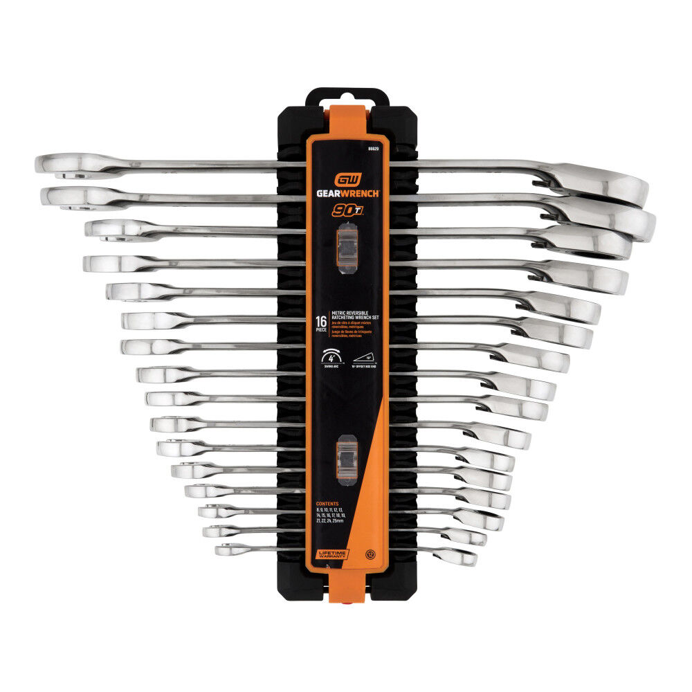 GEARWRENCH Ratcheting Wrench Set 90 Tooth 12 Point Metric Reversible 16pc, large image number 2
