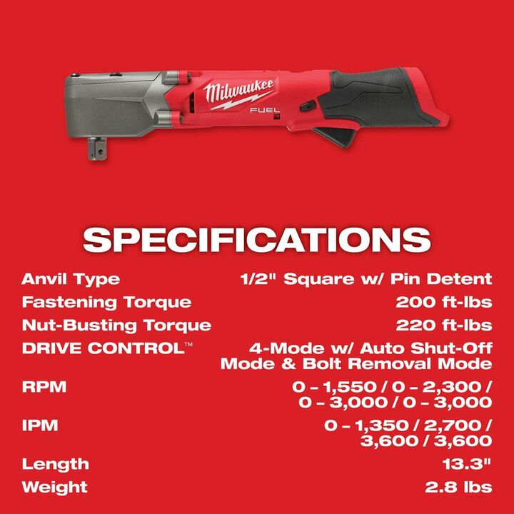 Milwaukee M12 FUEL 1/2inch Right Angle Impact Wrench with Pin Detent (Bare Tool), large image number 7
