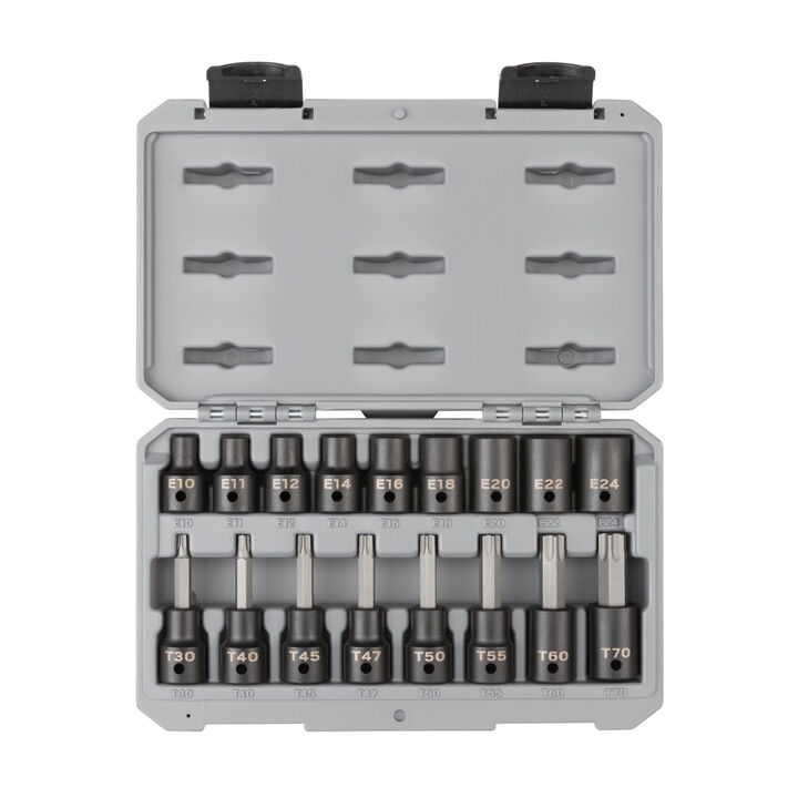 Tekton 1/2 Inch Torx and External Star Impact Socket Set T30-T70, E10-E24