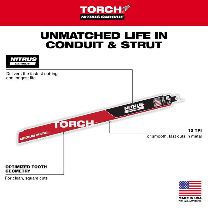 Milwaukee 12 Inch 10TPI TORCH Nitrus Carbide Reciprocating Saw Blade, large image number 4