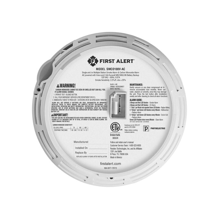 First Alert BRK SMCO100V-AC Smoke & CO Alarm with Battery Backup & Voice 6 Pack, large image number 4