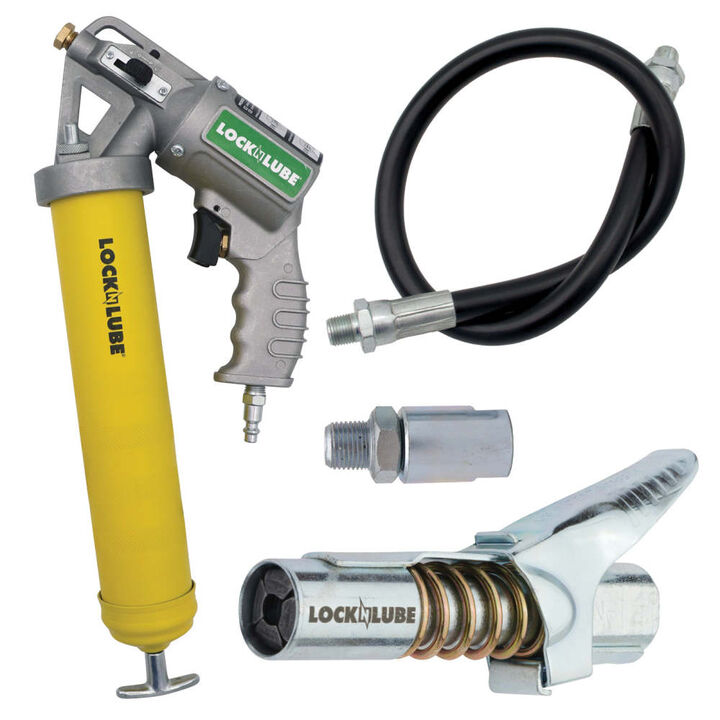 Lock N Lube 1/8 Inch NPT Silver/Yellow 2-in-1 Pneumatic Grease Gun Kit