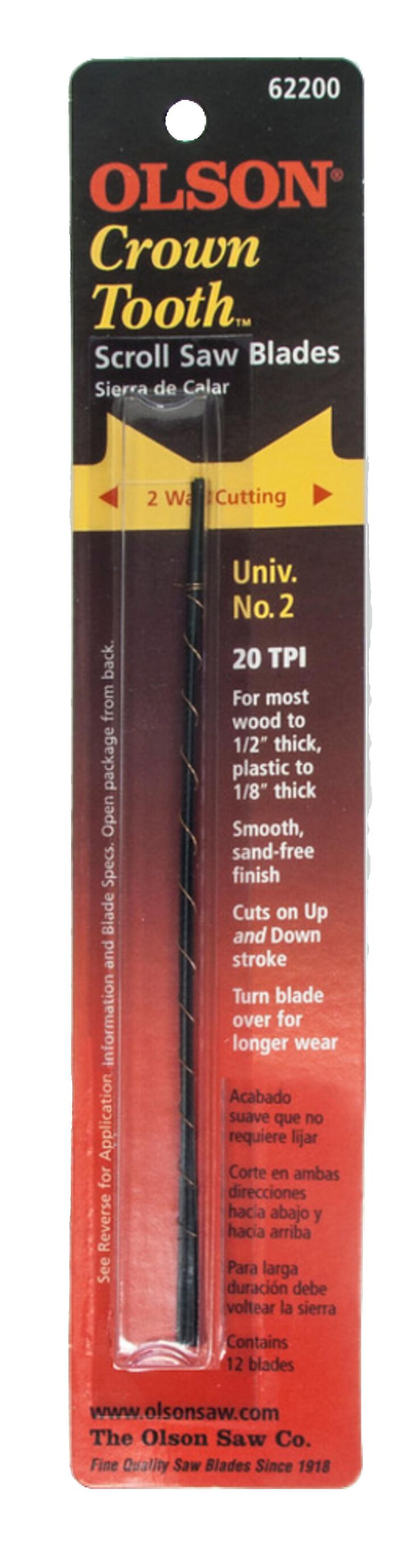 Olson Saw Company #2 Crown Tooth Scroll Saw Blades 20 TPI, large image number 1