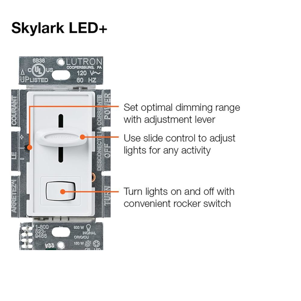 Lutron Skylark LED+ 120V 150W 3-Way Dimmer W/Rocker Switch, large image number 3