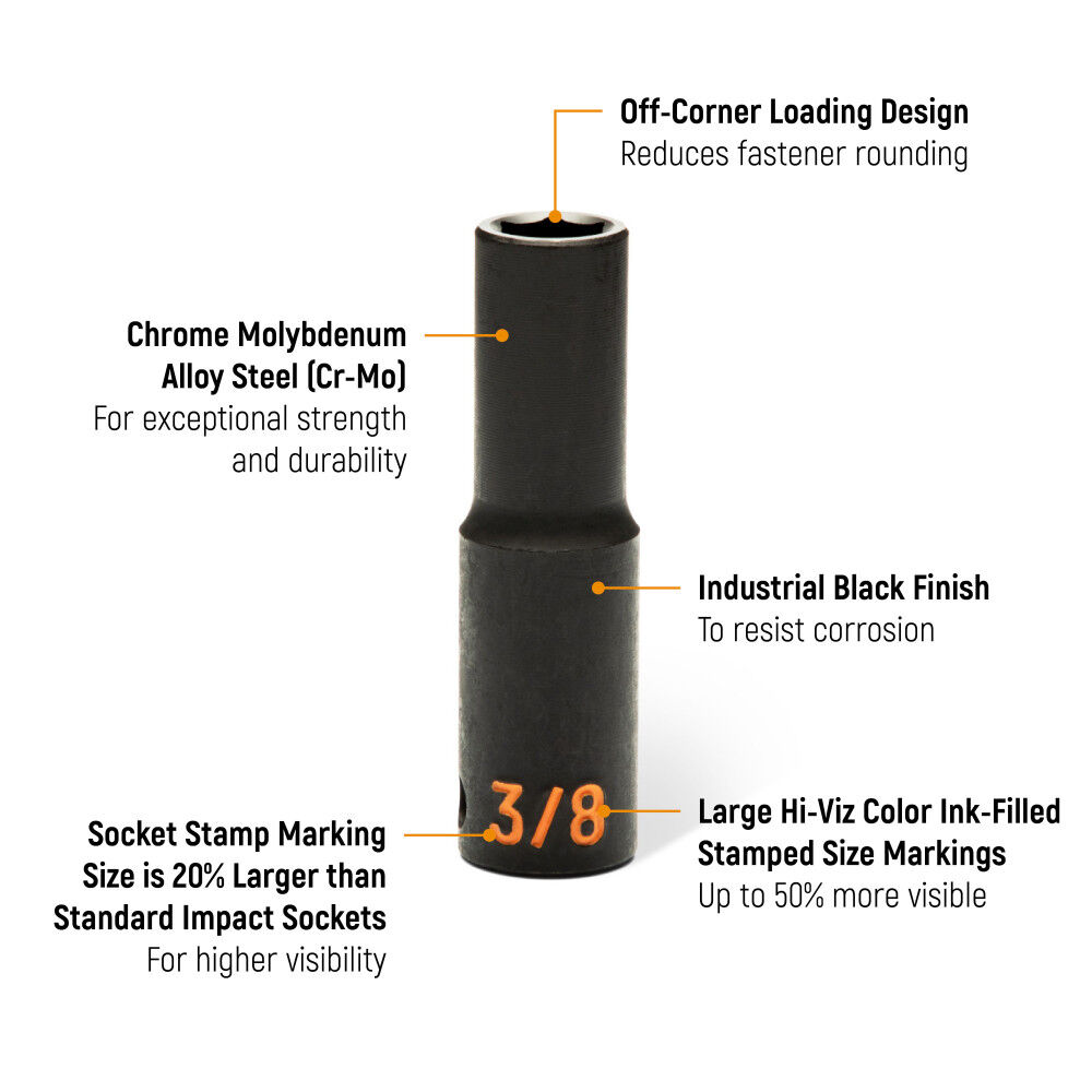 GEARWRENCH 1/2 Inch Drive 6 Point SAE Hi-Viz Deep Impact Socket Set 19 Pieces, large image number 3