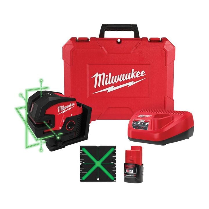 Milwaukee M12 Green Cross Line & 4 Points Laser Kit