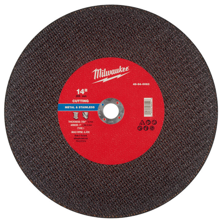 Milwaukee 14 Inch x 7/64 Inch x 1 Inch Metal Cut Off Wheel Type 1, large image number 0