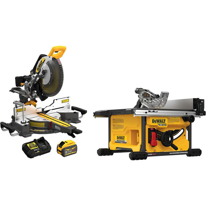 DEWALT FLEXVOLT 12 Inch 60V Sliding Miter Saw Kit and 60V Max 8-1/4 Inch Table Saw (Bare Tool) Bundle