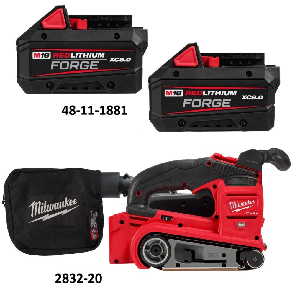 Milwaukee 3 Inch x 18 Inch Belt Sander and M18 Forge XC 18V 8Ah Battery Pack with Fuel Indicator Bundle, large image number 2