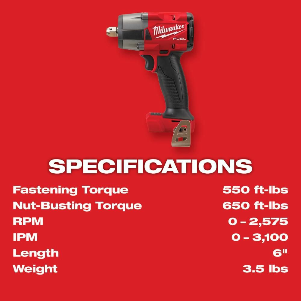 Milwaukee M18 FUEL 1/2 Inch Mid-Torque Impact Wrench with Pin Detent (Bare Tool) & Protective Boot, large image number 7
