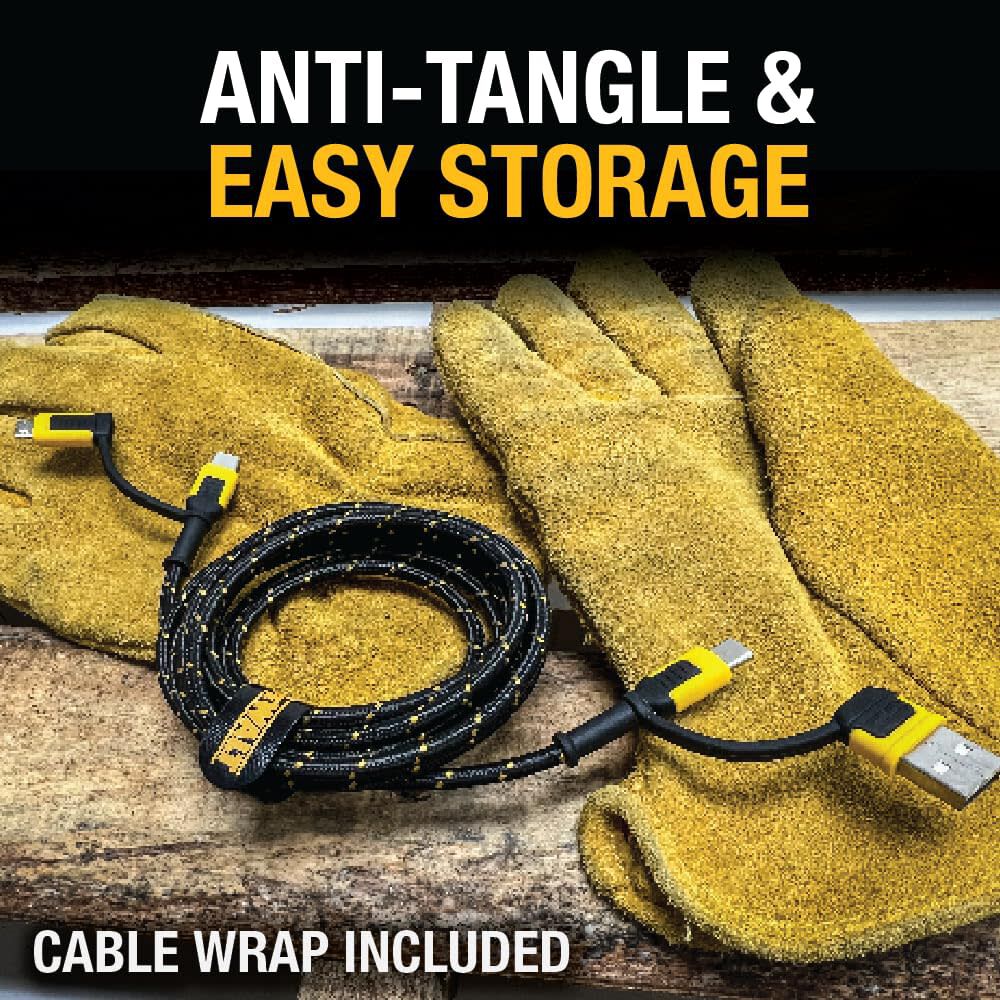 DEWALT 6 Ft. Black/Yellow 4-in-1 Type C/Micro USB/USB Charger Cable, large image number 6