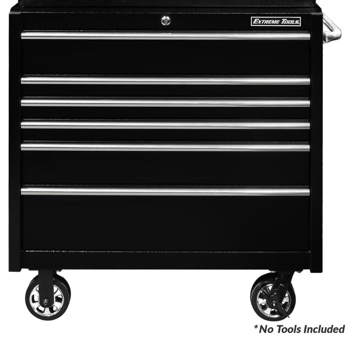 Extreme Tools PWS Series 41 Inch W x 25 Inch D x 42.5 Inch H 6 Drawer Roller Cabinet 100 lbs Slides Textured Black with Chrome Drawer Pulls