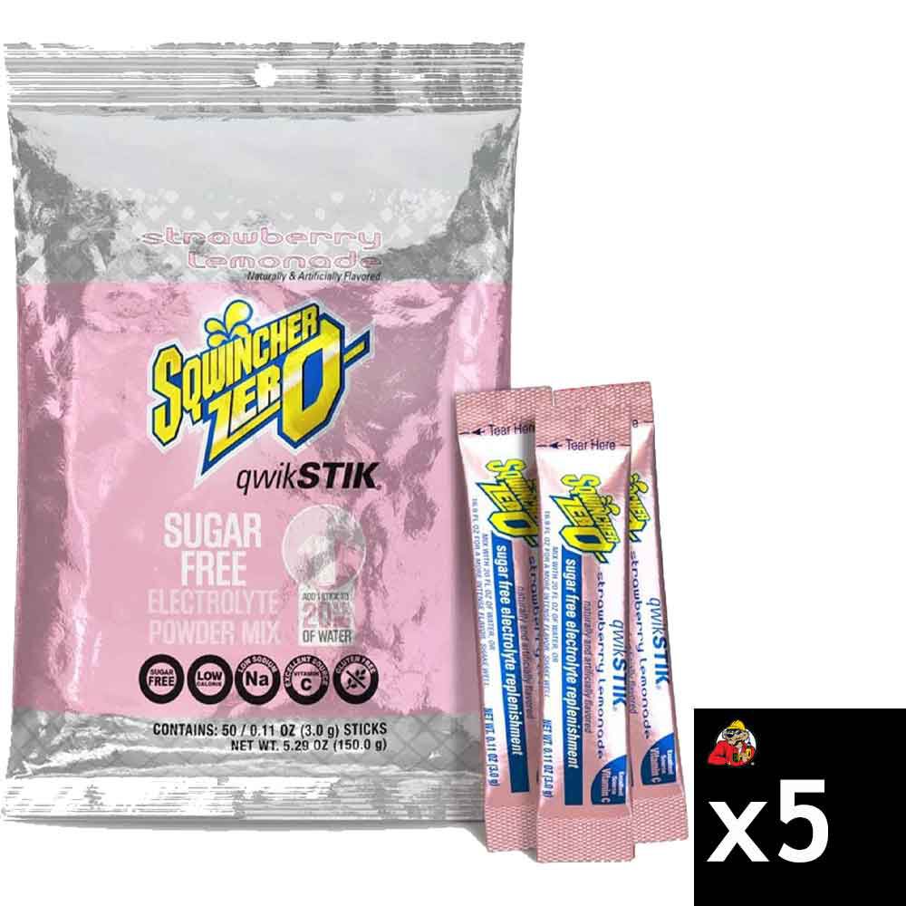 Sqwincher Zero Qwik Stik Single Serve Strawberry Lemonade Hydration Pack 5 50 Count Bags 250 Pieces, large image number 1