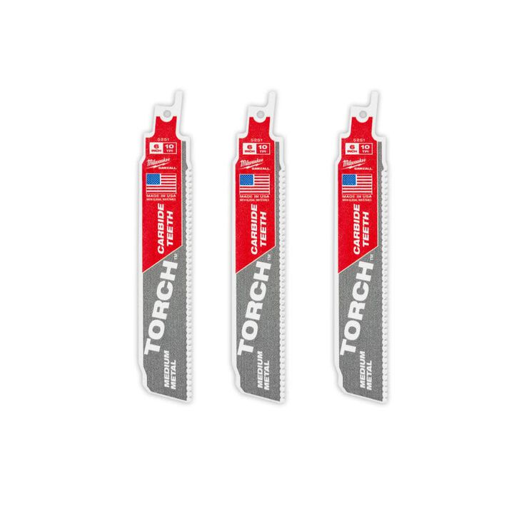 Milwaukee 6 Inch 10TPI TORCH Carbide Teeth Metal Cutting Reciprocating Saw Blade 3pk
