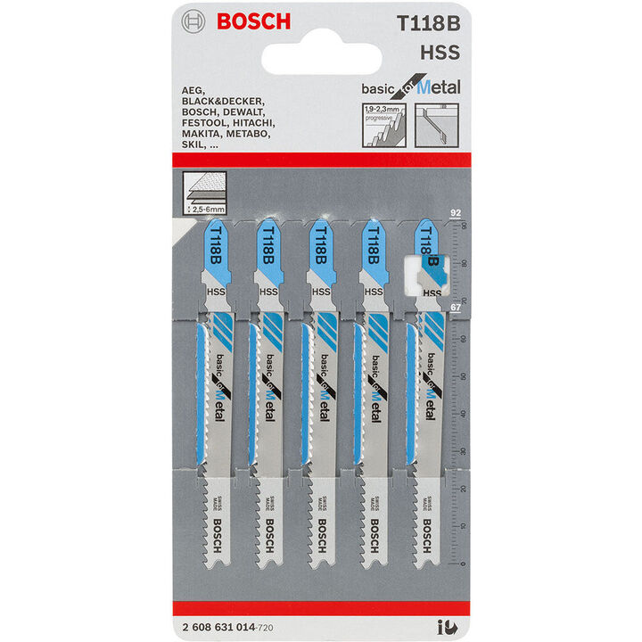 Bosch 3-5/8 Inch 11-14 TPI Basic for Metal T-Shank Jig Saw Blades 5 Piece