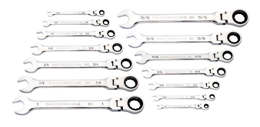 GEARWRENCH 14 Pc 90T 12 Point Flex Head Ratcheting Combination SAE Wrench Set, large image number 6