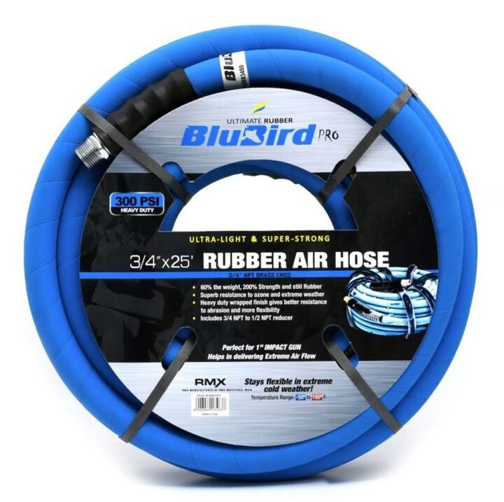 BluBird Pro 3/4 Inch x 25 Ft. Rubber Air Hose Assembly