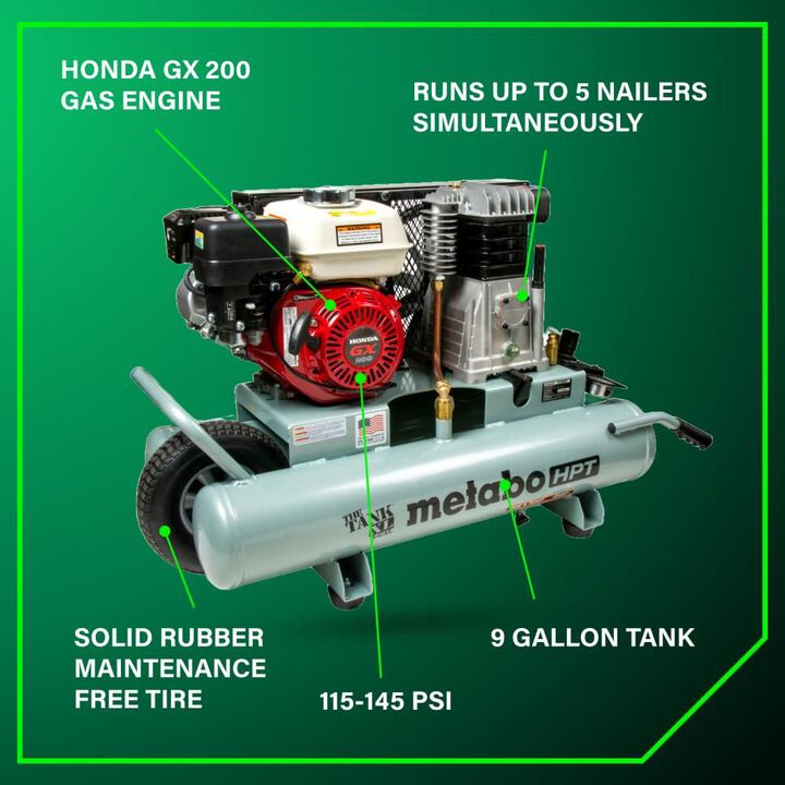 Metabo HPT The Tank XL Wheelbarrow Compressor 9 Gallon Gas, large image number 4