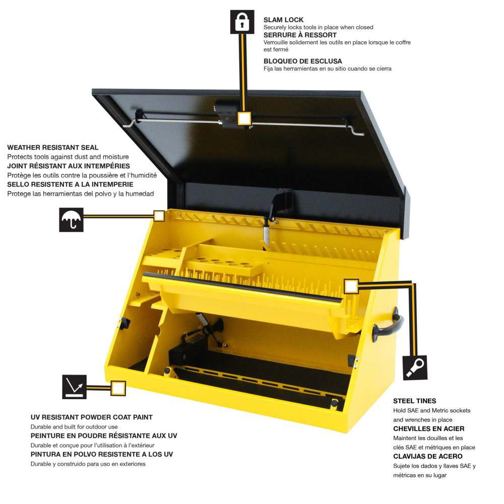 DEWALT 36 Inch x 17 Inch Black Lid and Yellow Body Triangle Toolbox - TOOLBOX ONLY, large image number 9