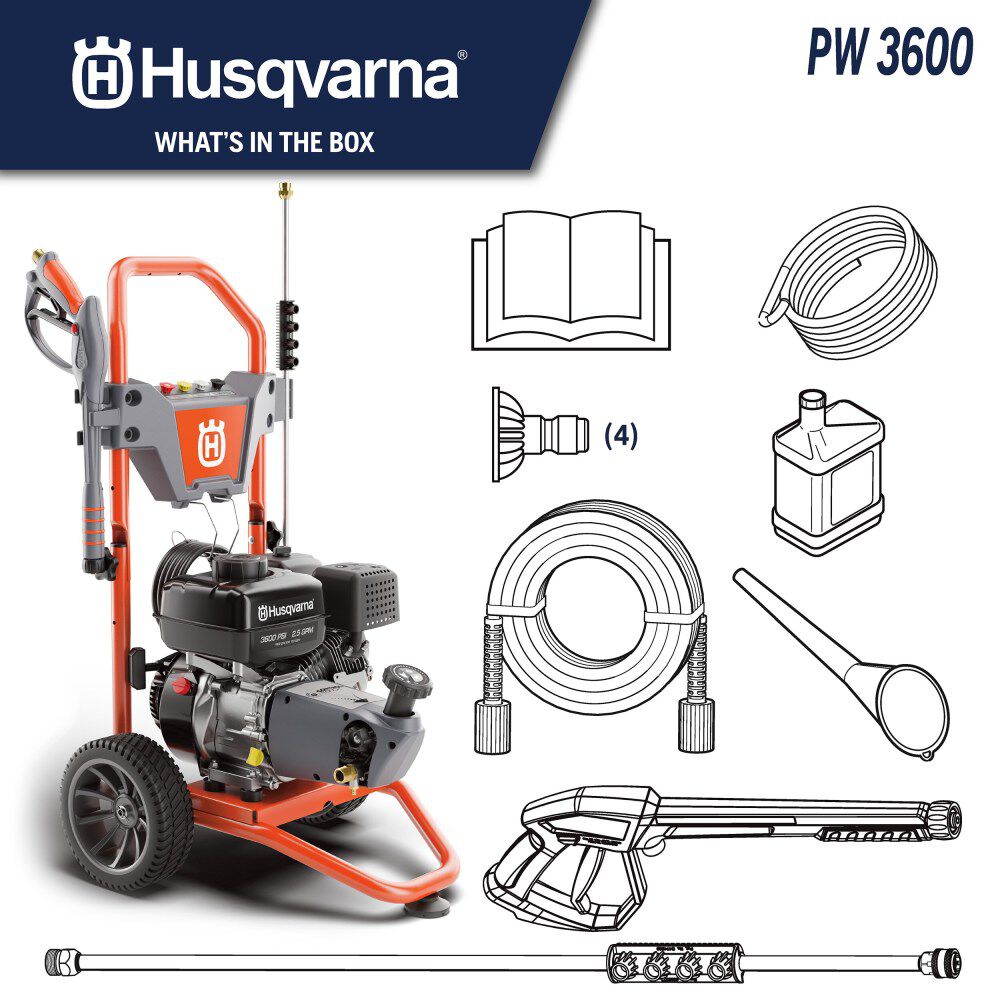 Husqvarna 3600 PSI 2.5 GPM Gas Powered Cold Water Pressure Washer with Control Touch & 4 Spray Tips, large image number 17