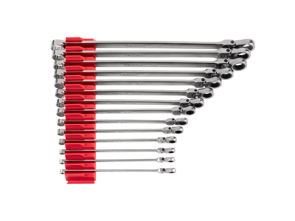 Tekton Fixed/Flex Head Ratcheting Box End Wrench Set, Org, (6-19 mm), large image number 1