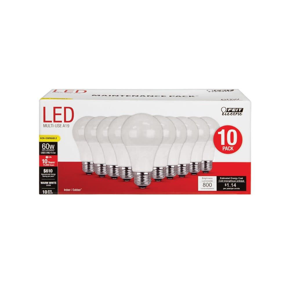Feit Electric 60W A19 Soft White Non-Dimmable LED Bulb 10 Pieces, large image number 2