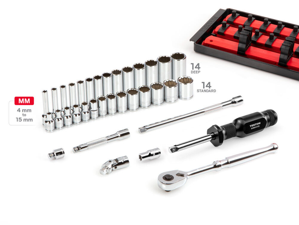 Tekton 1/4 Inch 12 Point Socket and Ratchet Set, 35 Pieces (4-15 mm), large image number 2