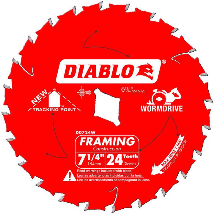 Diablo Tools 7-1/4 inch x 24 Tooth ATB Framing Wormdrive Circular Saw Blade with Diamond Arbor