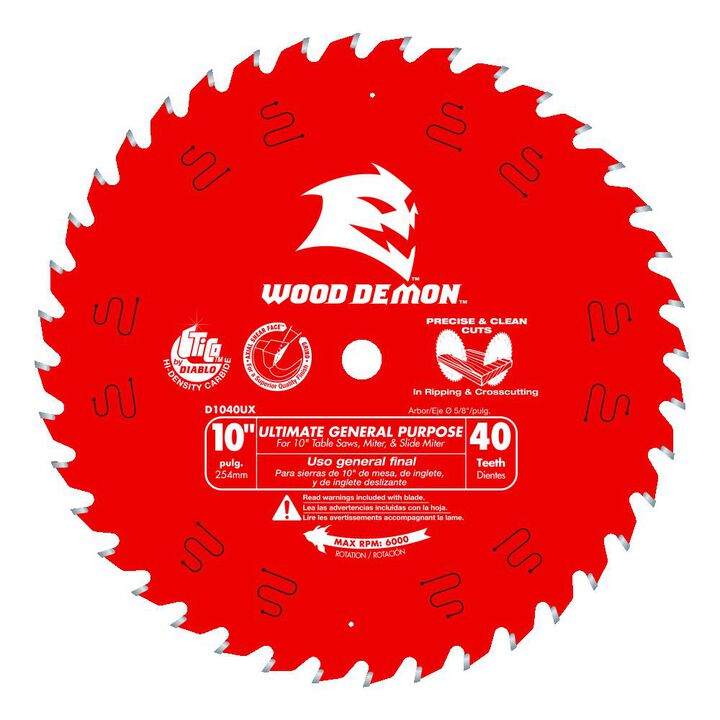 Diablo Tools 10 inch x 40 Tooth Hi-ATB Wood Demon Ultimate General Purpose Table Saw & Miter Saw Blade with 5/8 inch Arbor