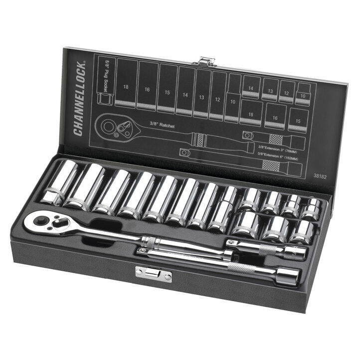 Channellock 3/8 Inch Drive Metric Socket Set 18 Pieces