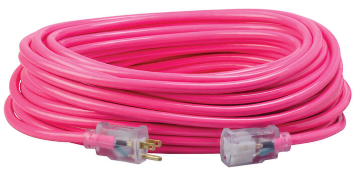 Southwire SJTW High Visibility Pink Extension Cord Lighted End 12/3 100 Ft