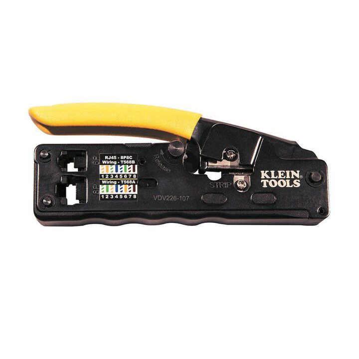 Klein Tools Ratcheting Data Cable Crimper/Stripper/Cutter Compact