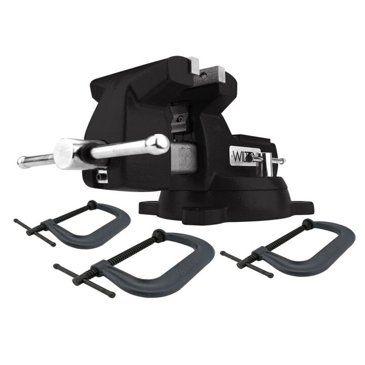 Wilton Holding Strong Kit, Black 746 Mechanics Vise and 3 Piece 400 Series C-Clamp Set