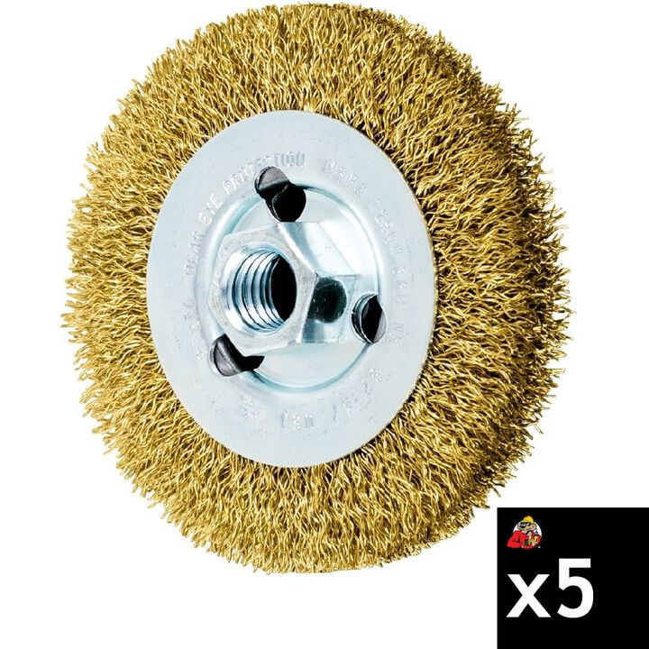 Pferd 4 Inch, 0.014 Inch Brass Crimped Wire Wheel Brush Bundle, 5 Pieces