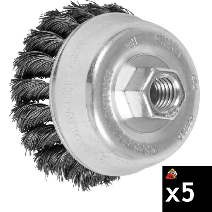 Pferd 3-1/2 Inch, 0.014 Inch Carbon Steel Knot Wire Cup Brush Bundle, 5 Pieces