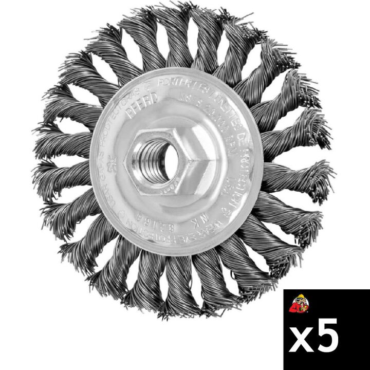 Pferd 4 Inch, 0.02 Inch Carbon Steel Full Cable Knot Wheel Brush Bundle, 5 Pieces