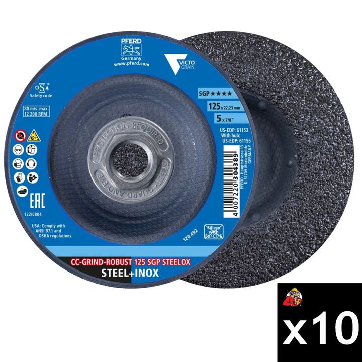 Pferd CC-GRIND 5 Inch Mount Robust Grinding Disc Bundle, 10 Pieces