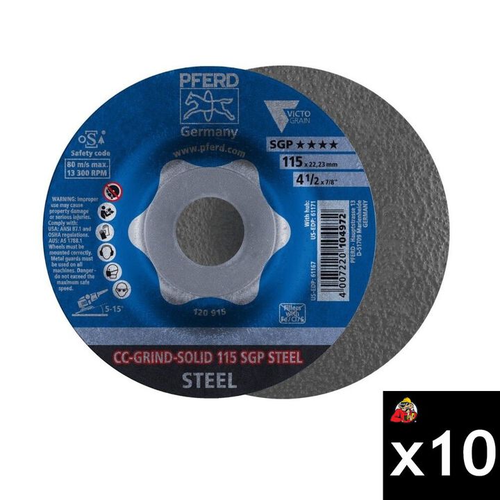 Pferd CC-GRIND 4-1/2 Inch Ceramic VICTOGRAIN Grinding Disc Bundle, 10 Pieces