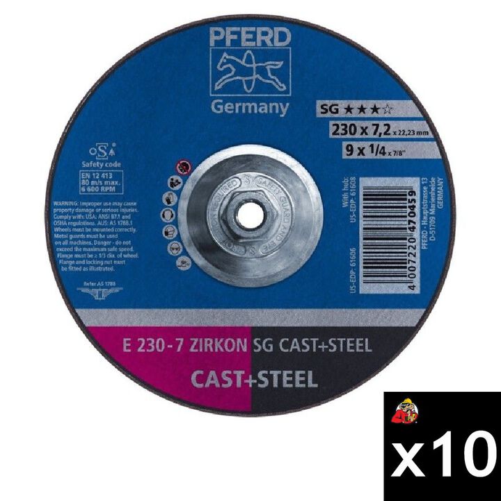Pferd 9 Inch Aluminum Oxide Zircon ZA Grinding Wheel Bundle, 10 Pieces