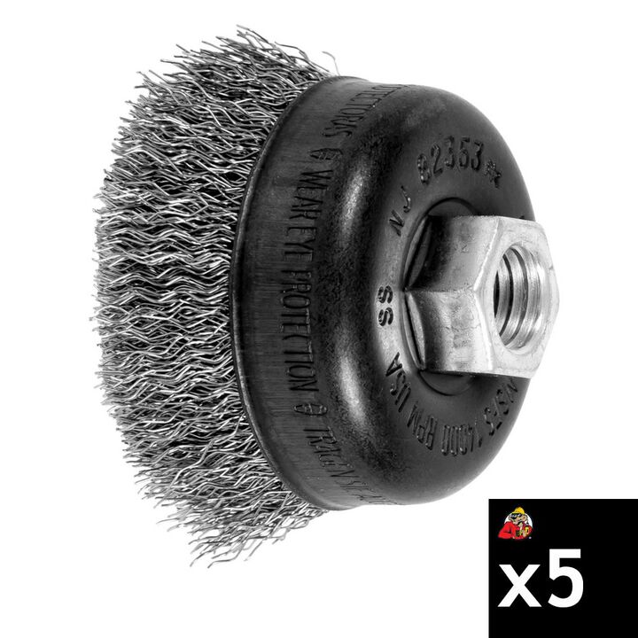 Pferd 2-3/4 Inch, 0.014 Inch Stainless Steel Crimped Wire Cup Brush Bundle, 5 Pieces