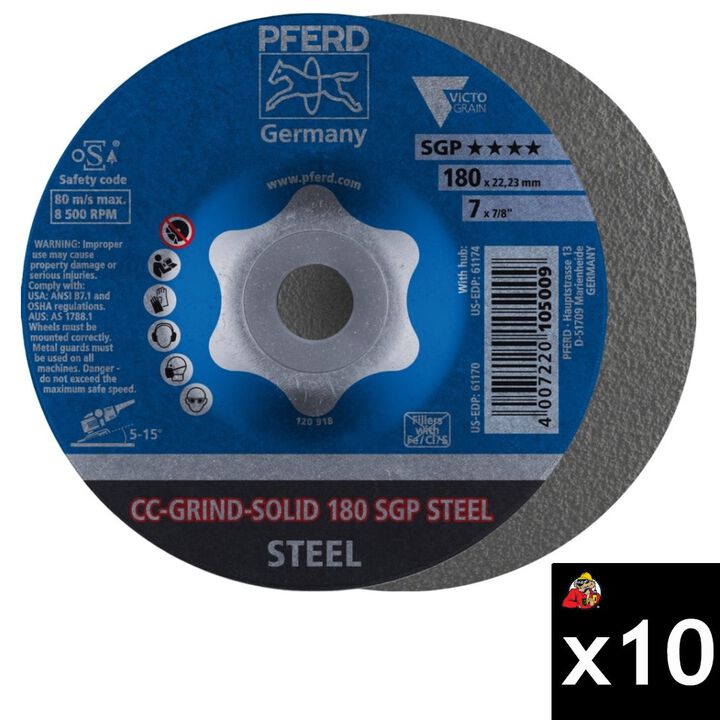 Pferd CC-GRIND 7 Inch VICTOGRAIN Solid Grinding Disc Bundle, 10 Pieces