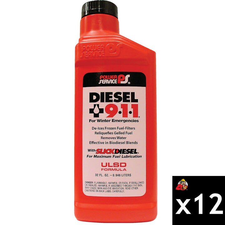 Power Service 9-1-1 Diesel 32 Oz Bottle Anti-Gel For Winter Emergencies, 12 Pieces, Case