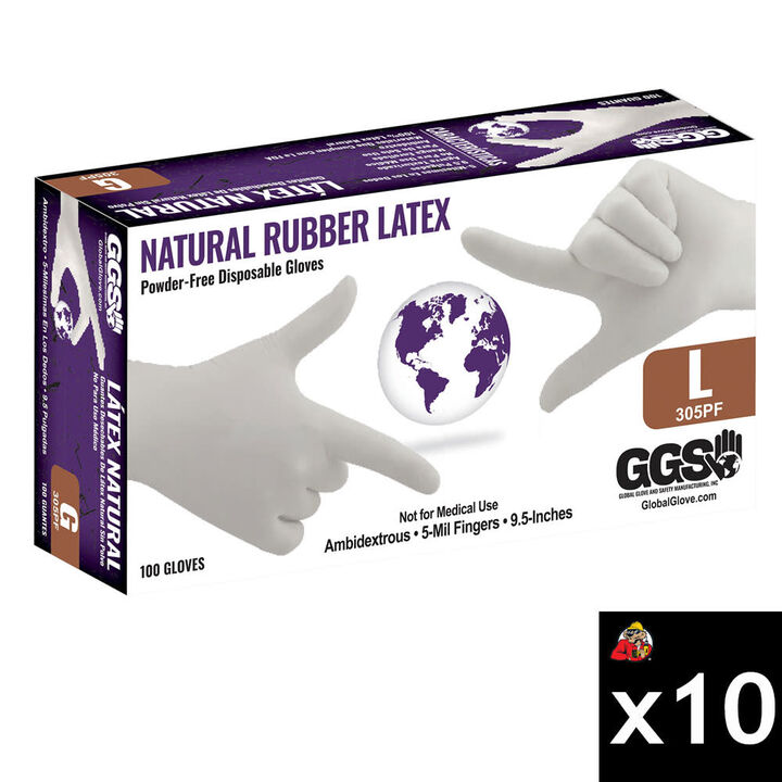 Global Glove Powder-Free Industrial Natural Disposable Gloves, Large, 100 Pieces, 10 Boxes, Case