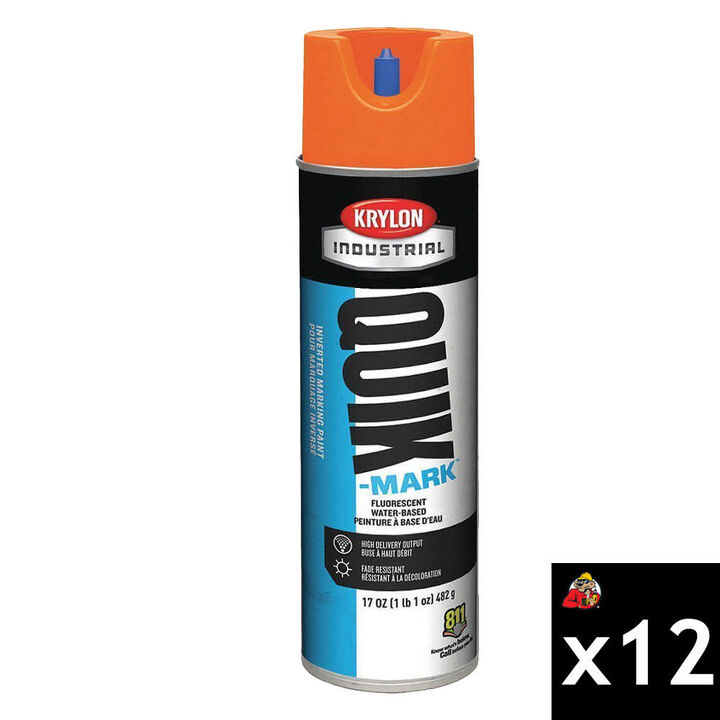 Krylon Quik-Mark 17 Oz Water-Based Inverted Marking Paint, Orange, 12 Pieces, Case