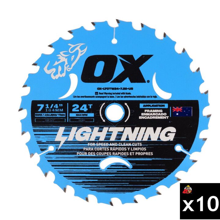 Ox Tools Pro Lightning 7-1/4 Inch 24T Circular Saw Blade 10 Piece Bundle